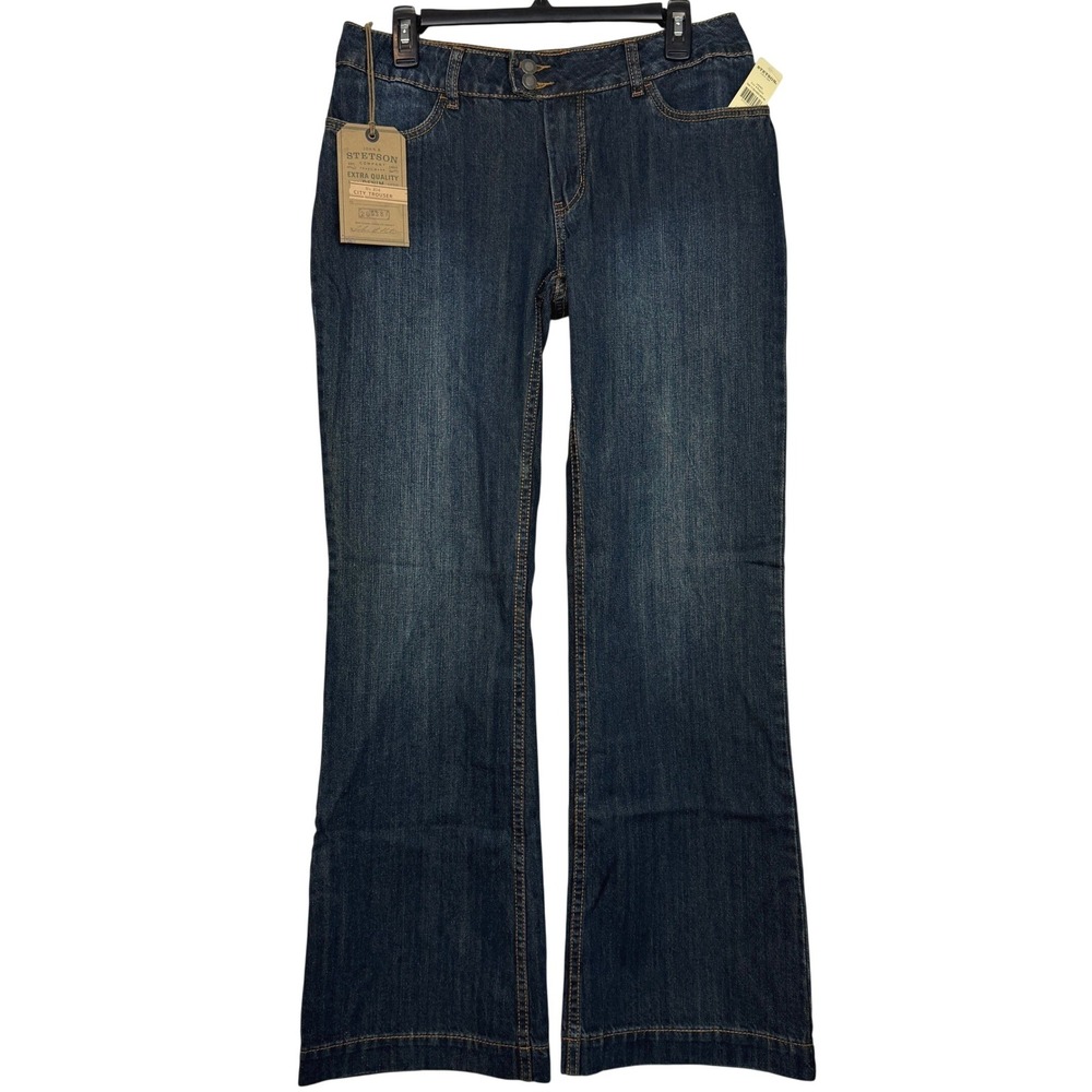 NEW Stetson 214 CITY TROUSER Women 8 WIDE LEG FLARE Denim Jeans Dark Wash Blue